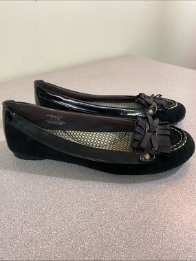 Sperry Black Bow-Trim Suede Slip-On Flats